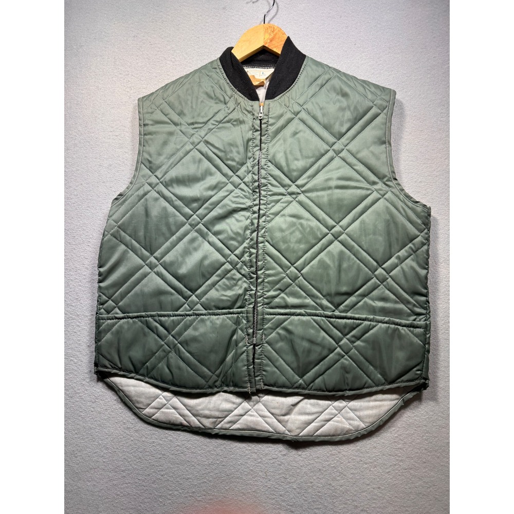 Vintage JCPenney Quilted Puffer Vest Mens Large Sage Green Full Zip Workwear
